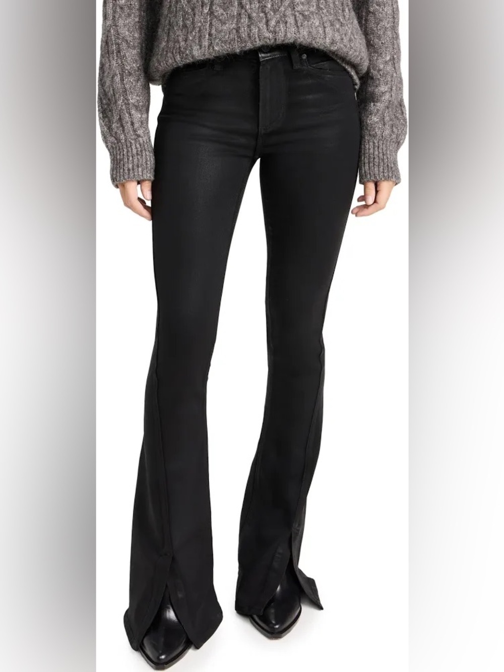 PAIGE Black High Rise Coated Flare Jeans NWT Waist 36 - Picture 2 of 14